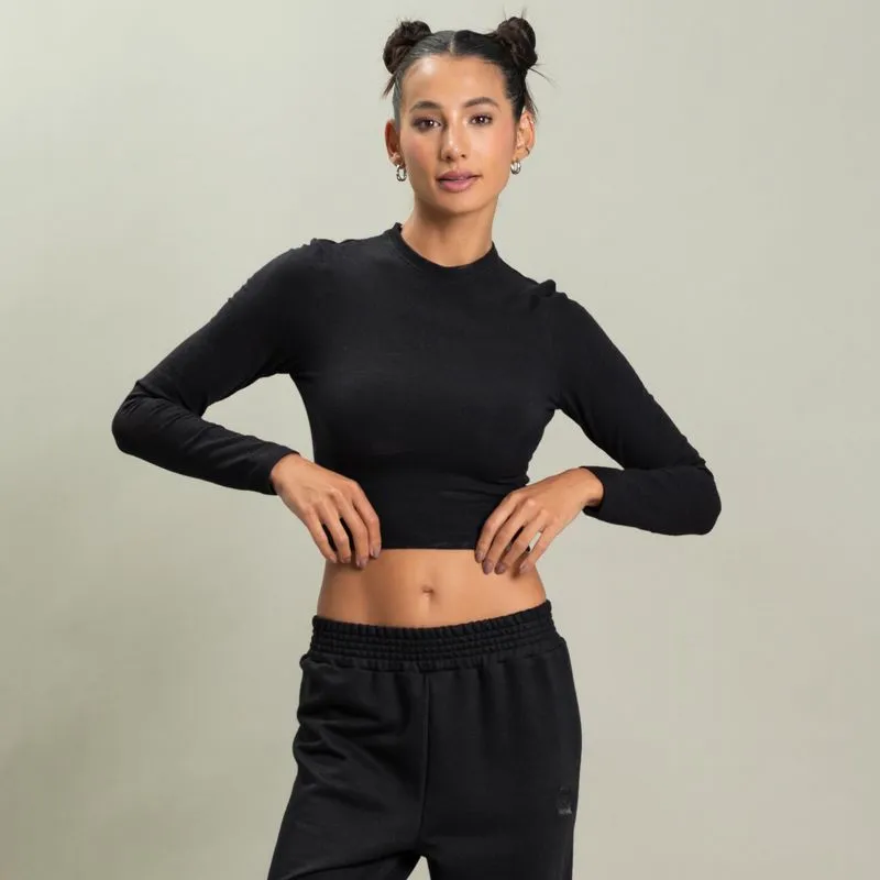Camiseta Feminina Cropped Manga Longa Kelsey Vivame Preto/M