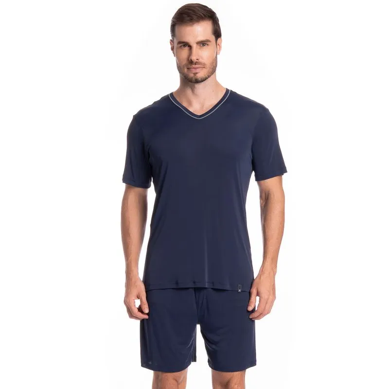 Pijama Masculino Curto Rafael Tombini Azul Marinho/XG