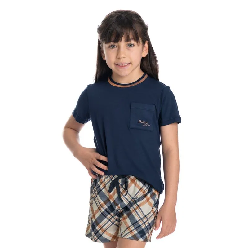 Pijama Infantil Unissex Curto Chess Tombini Azul Marinho/04