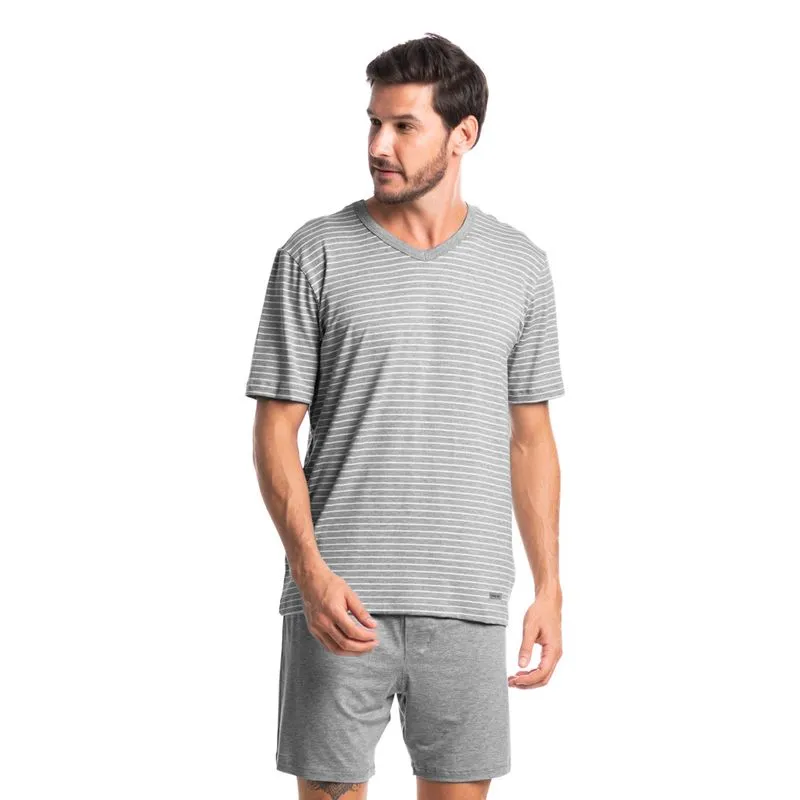 Pijama Masculino Curto Listrado Luiz Tombini Cinza/GG
