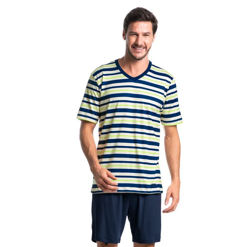 Pijama Masculino Curto Listrado José Tombini Azul Marinho/GG