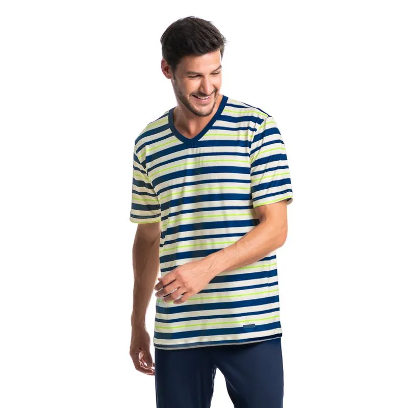 Pijama Masculino Longo Manga Curta Listrado José Tombini Azul Marinho/G
