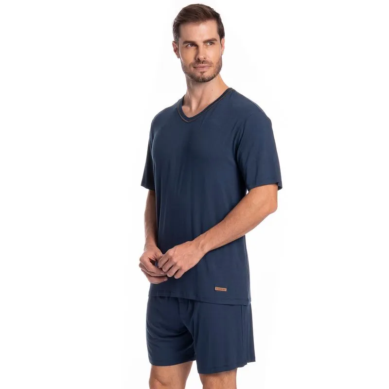 Pijama Masculino Curto New Romeu Tombini Azul Marinho/M