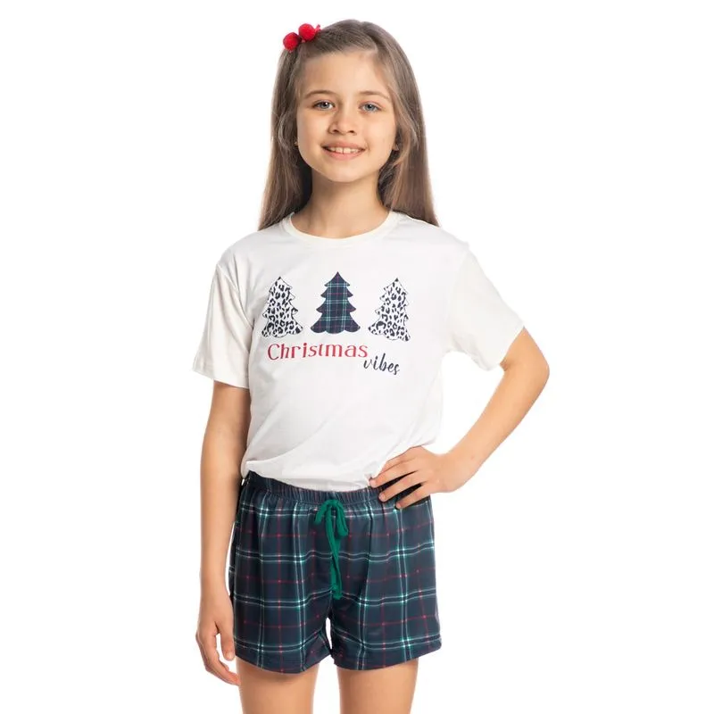 Pijama Infantil Feminino Curto Happy Wishes Azul Marinho/02