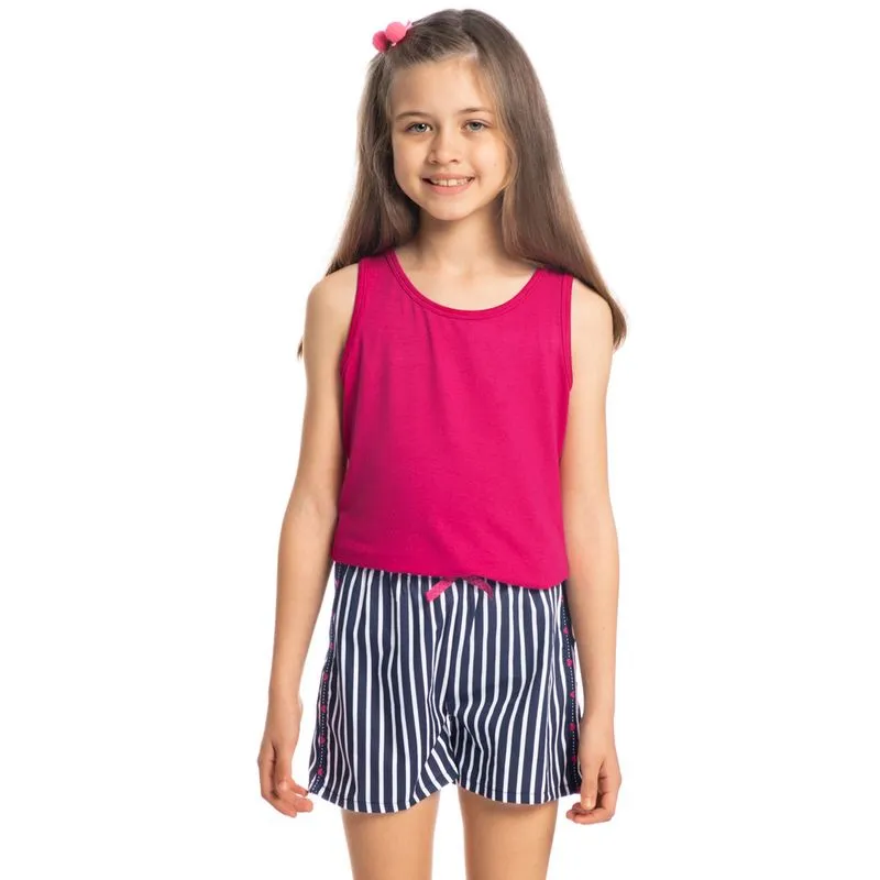 Pijama Infantil Feminino Curto Regata Dreams Azul Marinho/10