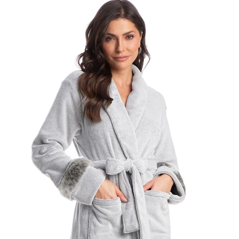Robe Feminino Longo Com Pelo Gianne Cinza/XG