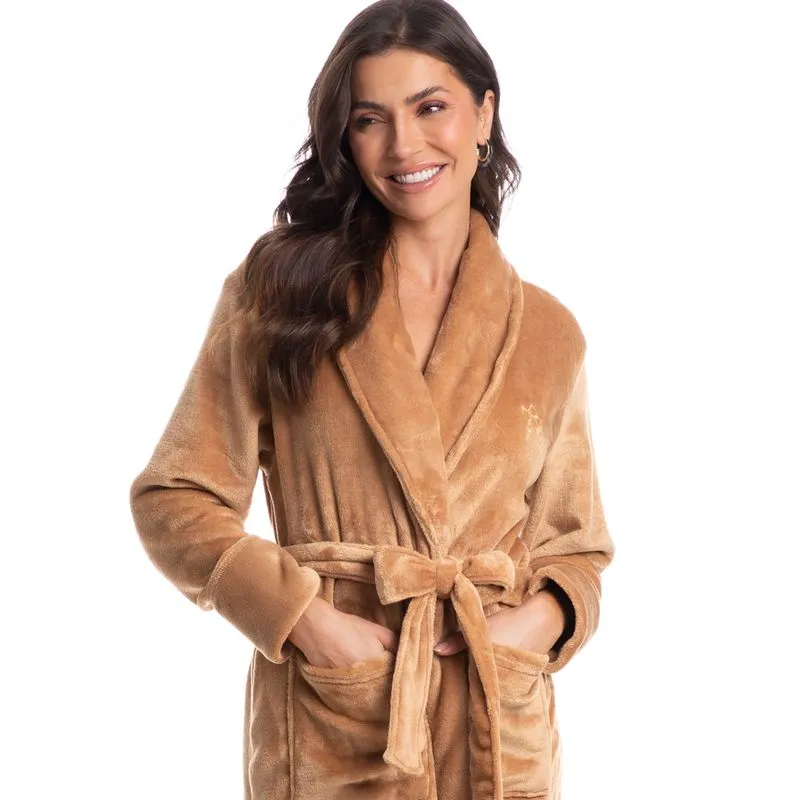 Robe Em Fleece Longo Pétala Bege/XG
