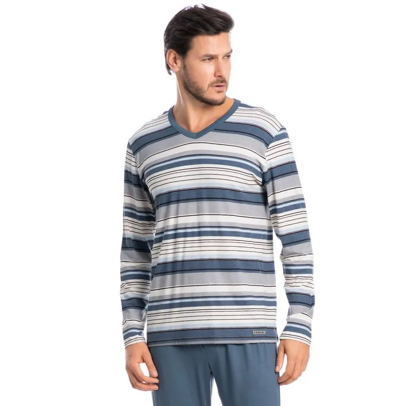 Pijama Masculino Longo Listrado José Azul/P