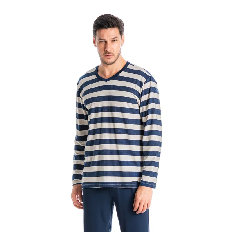 Pijama Masculino Longo Listrado José Azul/M