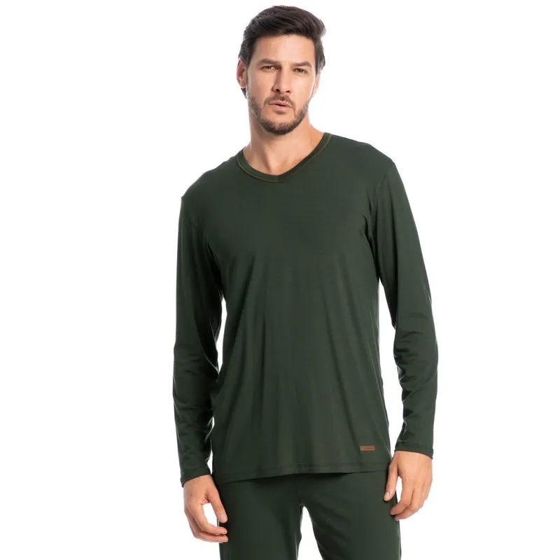 Pijama Masculino Decote V Longo New Romeu Tombini Verde/XG