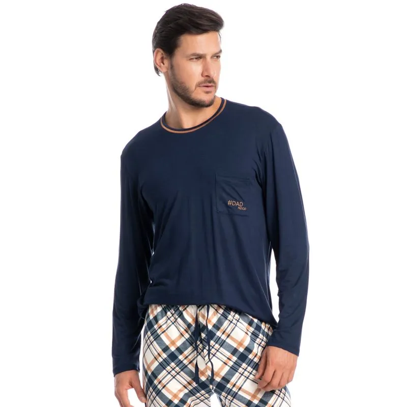 Pijama Masculino Longo Chess Tombini Azul Marinho/G