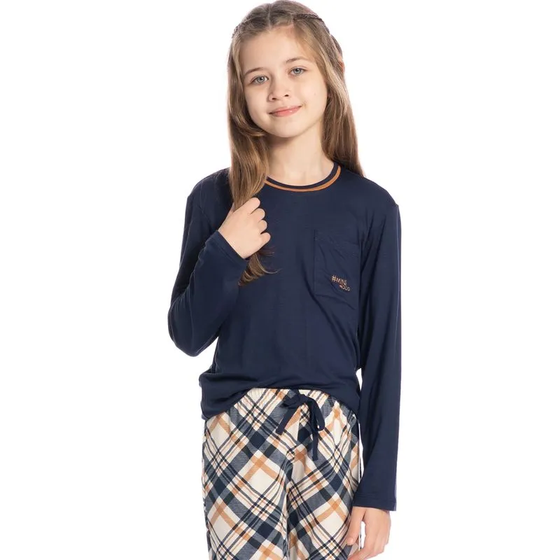 Pijama Unissex Infantil Curto Chess Tombini Azul Marinho/04