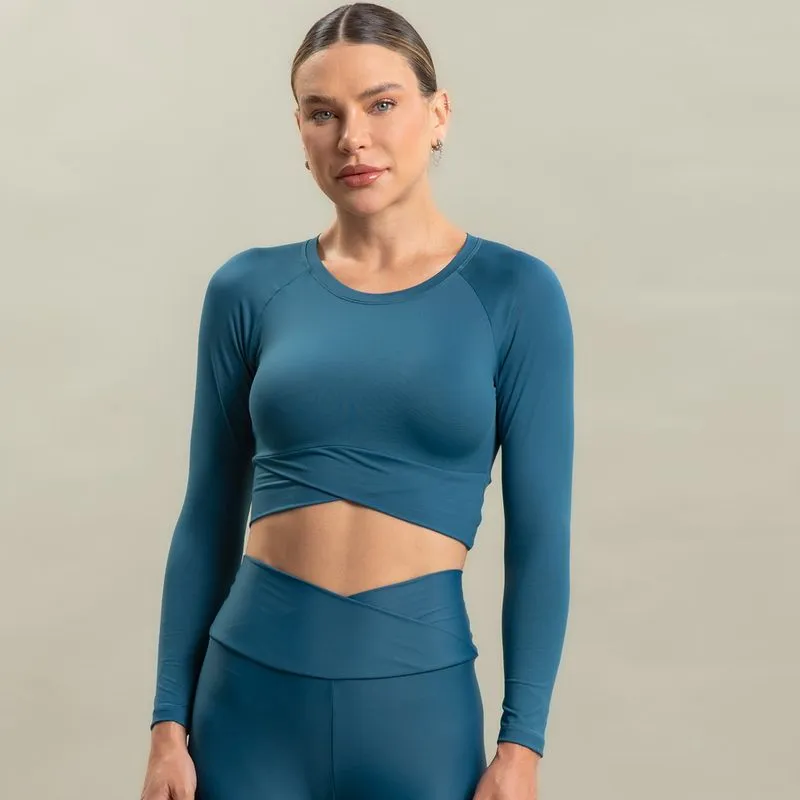 Blusa Feminina Crop Light Manga Longa Wrap Vivame Azul Marinho/G