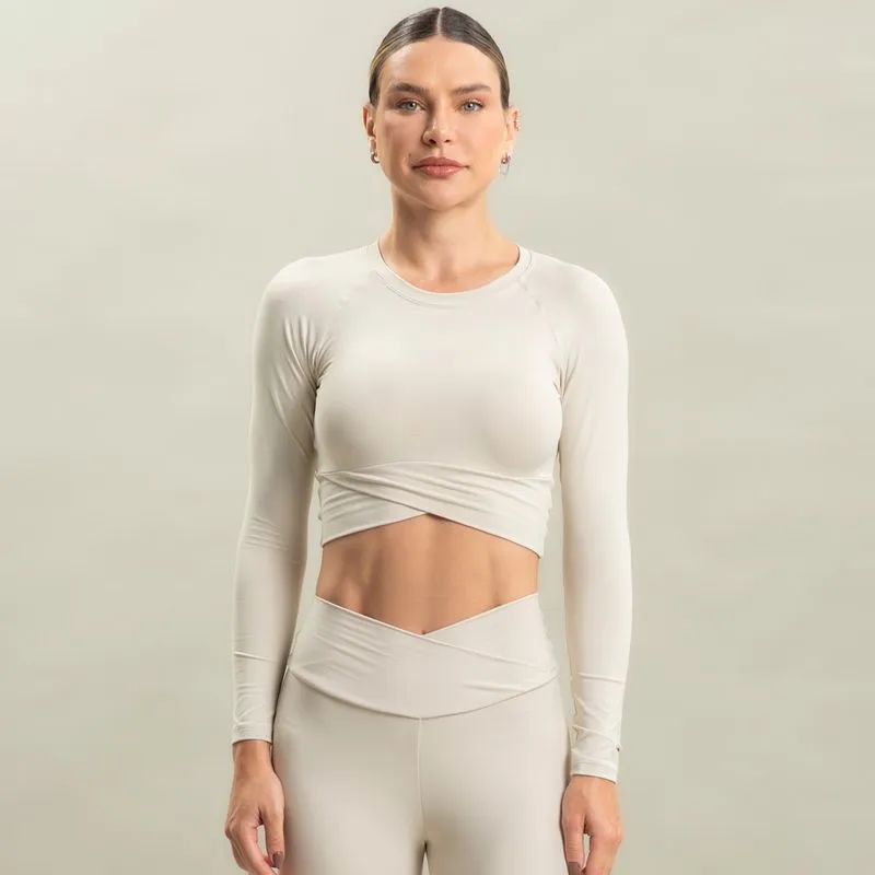 Blusa Feminina Crop Light Manga Longa Wrap Vivame Cinza/G