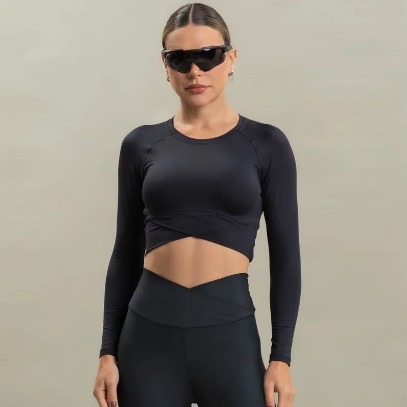 Blusa Feminina Crop Light Manga Longa Wrap Vivame Preto/M