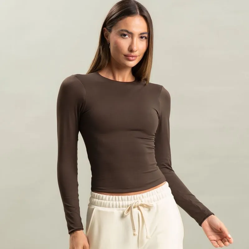 Blusa Feminina Manga Longa Contour 1 Vivame Marrom/M