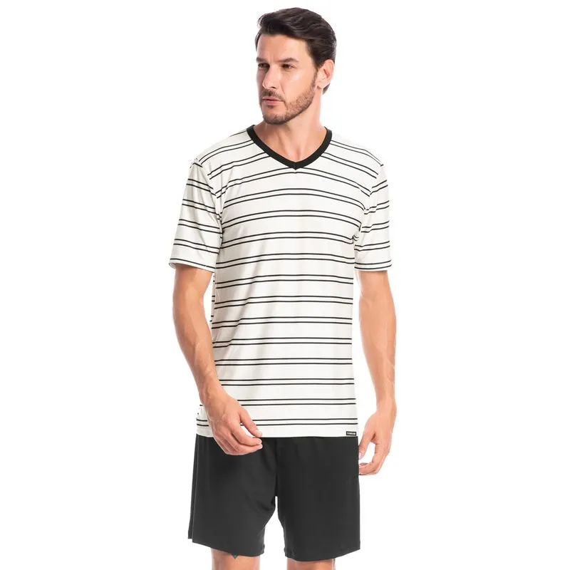 Pijama Masculino Curto Listrado José Tombini Preto/G