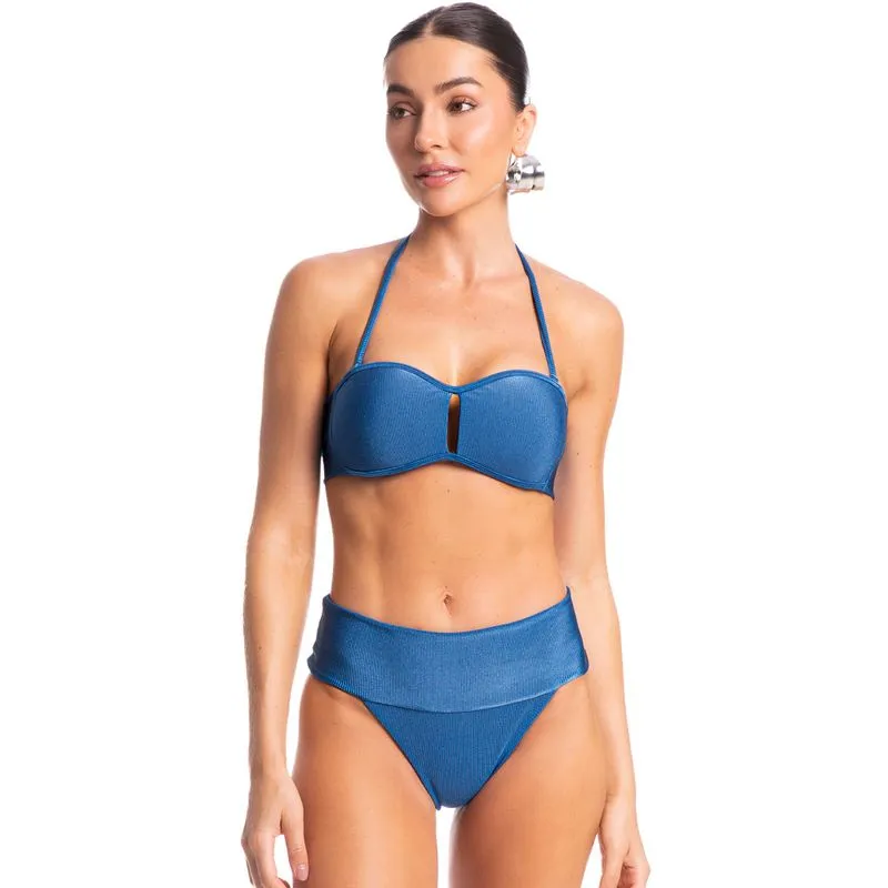 Biquíni Com Alça Removível Larga Cós Alto Náutico Azul-2/G