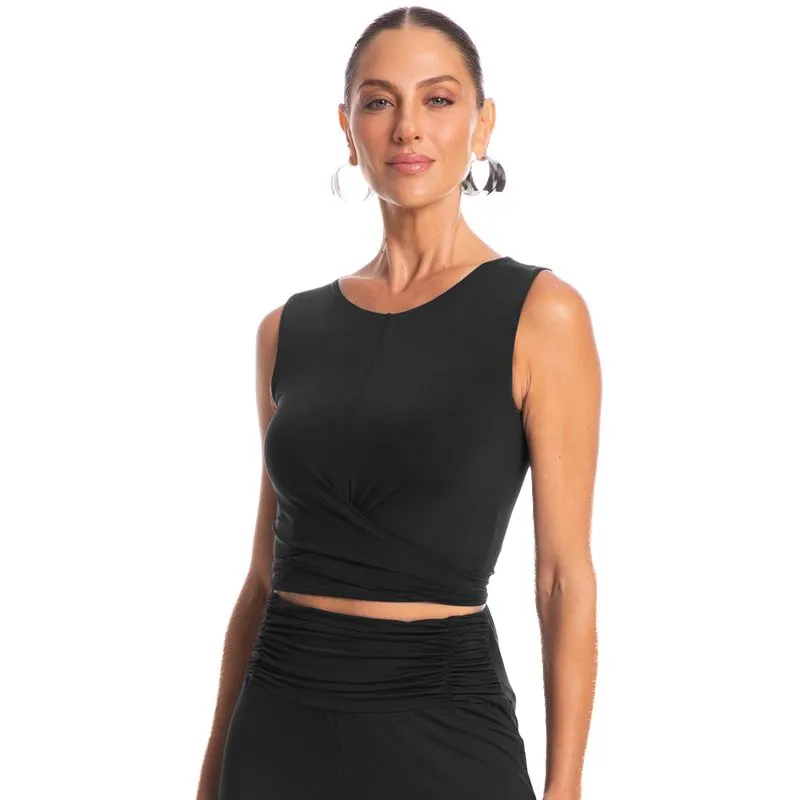 Blusa Feminina Transpassada Náutico Preto/G