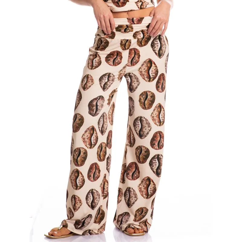 Calça Feminina Com Cós Frontal Franzido Conchas Branco/M