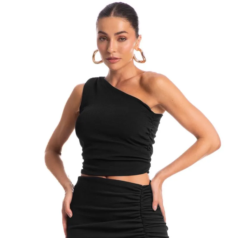 Top Assimétrico Franzido Mediterrâneo Preto/P
