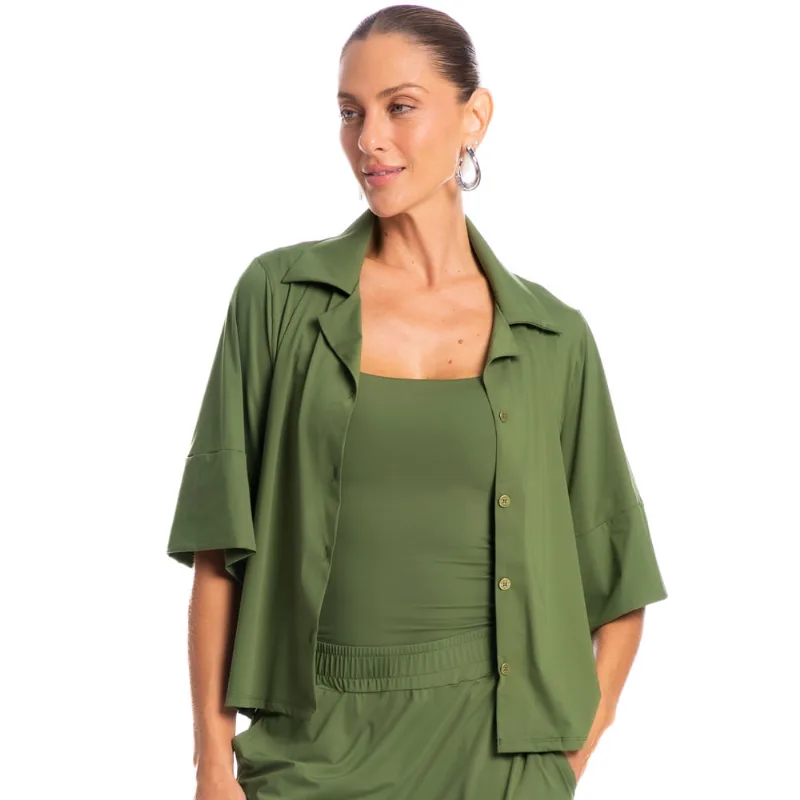 Camisa Feminina Curta Málaga Verde-L003/GG