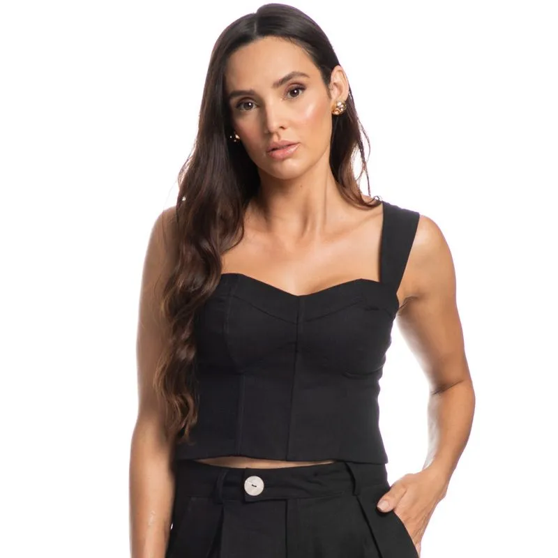 Top Corset Linho Noronha Preto/G