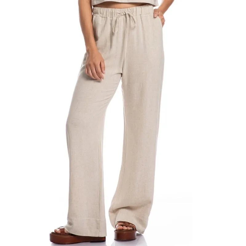 Calça Feminina Ampla Em Linho Soft Belize Bege/M