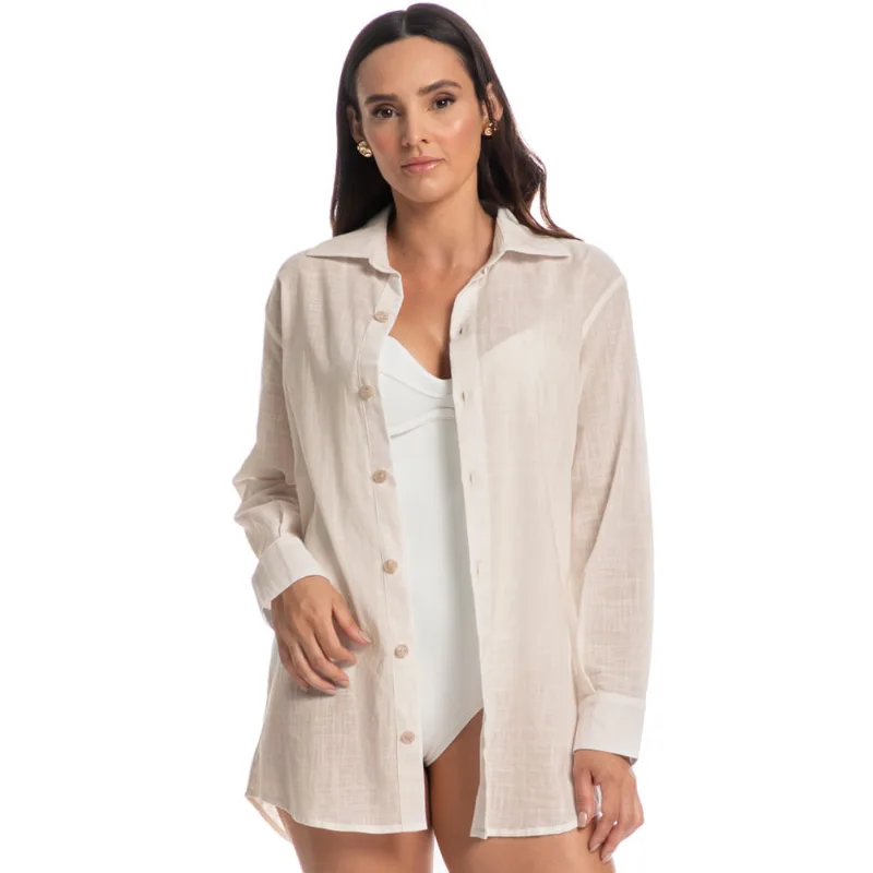 Camisa Feminina Maragogi Elis Linho Bege/G