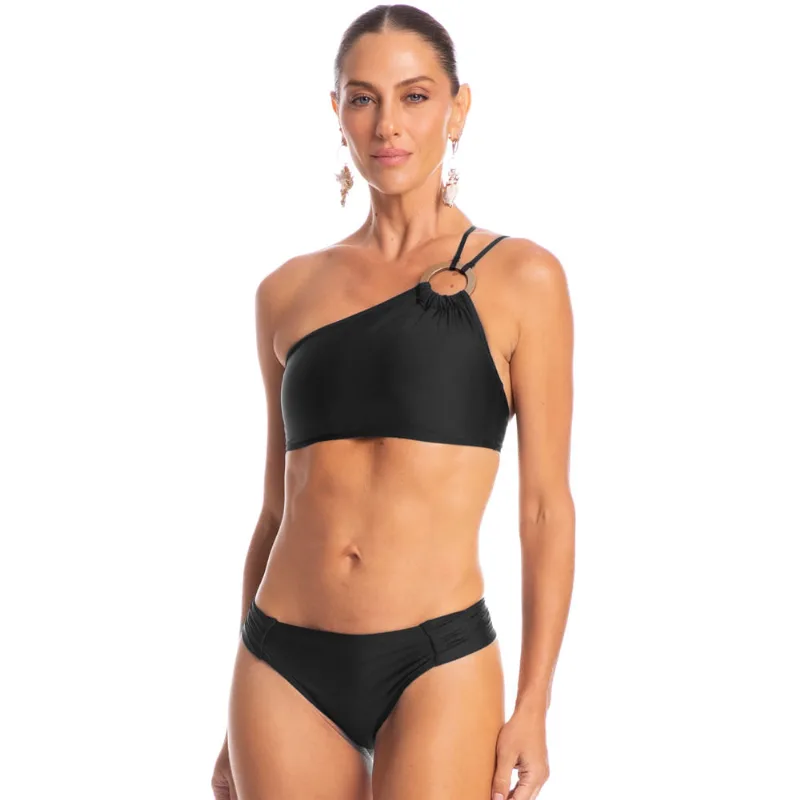 Biquíni Com Argola Franzida Média Shine Preto/M
