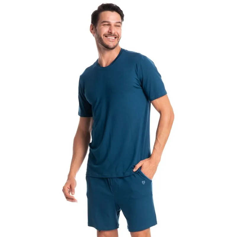 Pijama Masculino Curto Com Bolso Lucca Tombini Azul-2/GG