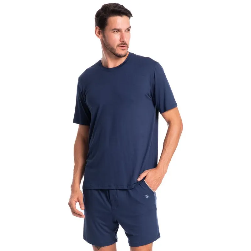 Pijama Masculino Curto Com Bolso Lucca Tombini Azul Marinho/M