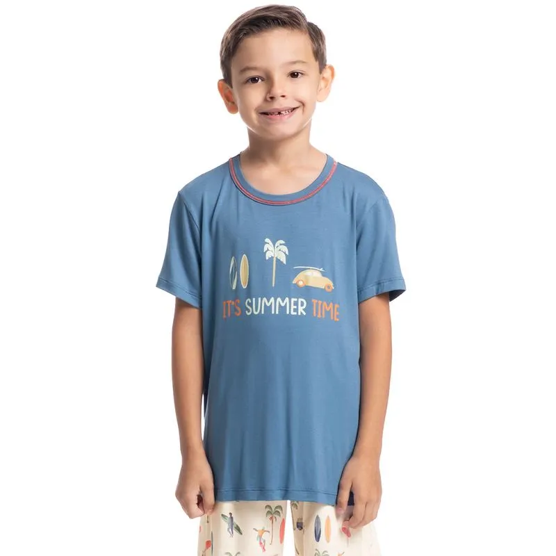 Pijama Masculino Curto Infantil Surf Tombini Azul-2/16