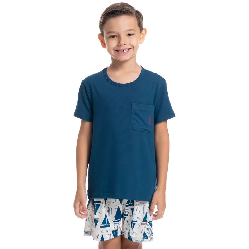 Pijama Masculino Curto Com Bolso Infantil Summer Tombini Azul Marinho/16