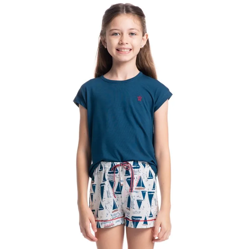 Pijama Feminino Infantil Curto Summer Azul Marinho/14