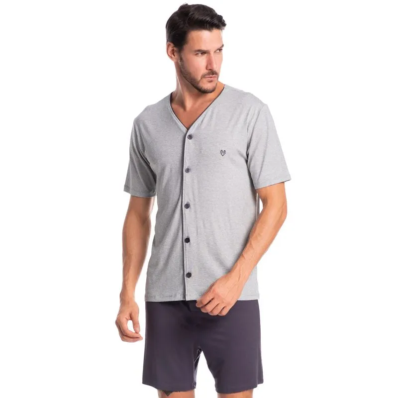 Pijama Masculino Curto Abotoado Henrique Tombini Cinza/XG