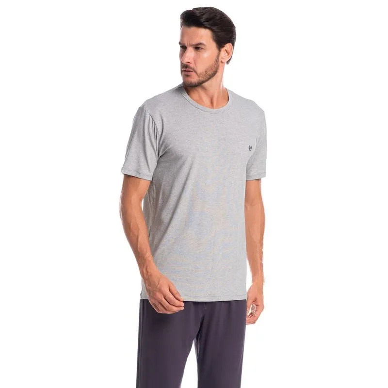Pijama Masculino Longo Manga Curta Henrique Tombini Cinza/P