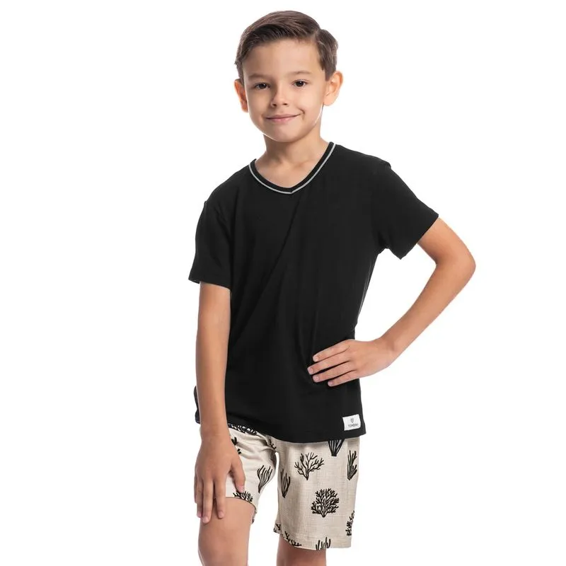 Pijama Infantil Masculino Curto Corais Tombini Preto/12