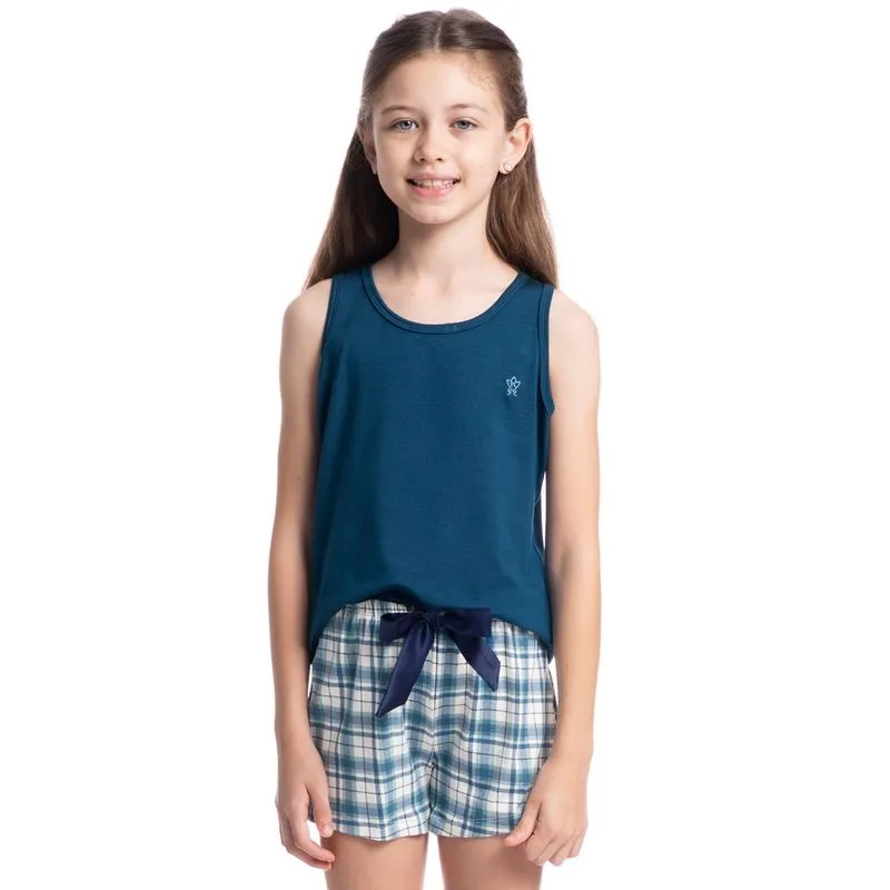 Pijama Feminino Curto Regata Infantil Sunny Azul Marinho/04
