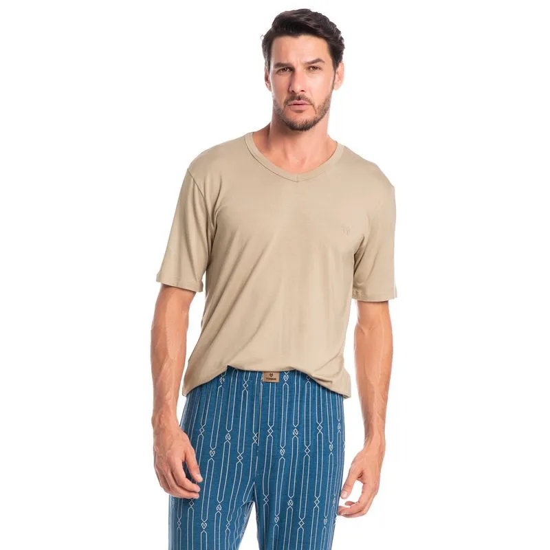 Pijama Masculino Longo Manga Curta Victor Azul Marinho/M
