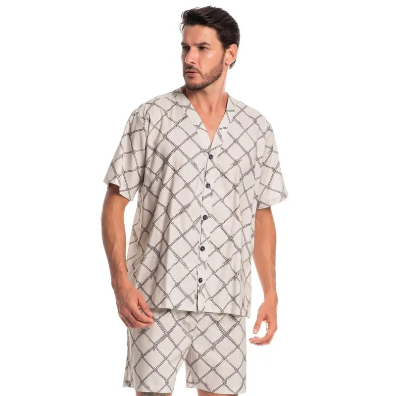 Pijama Masculino Curto Abotoado Cordas Tombini Branco/GG