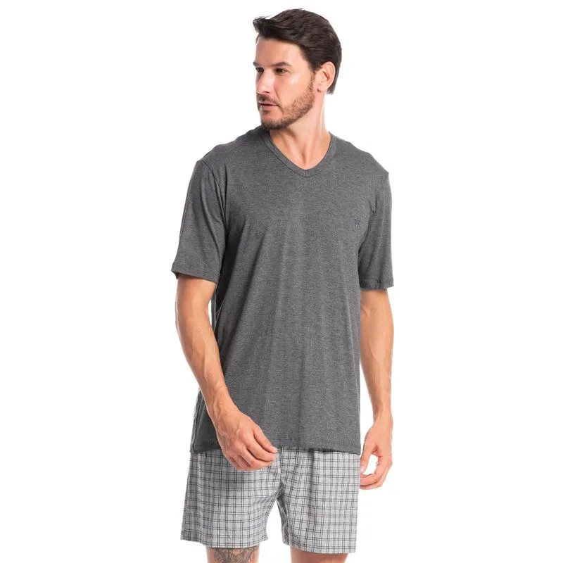 Pijama Masculino Curto Decote V Ruan Tombini Cinza/XG