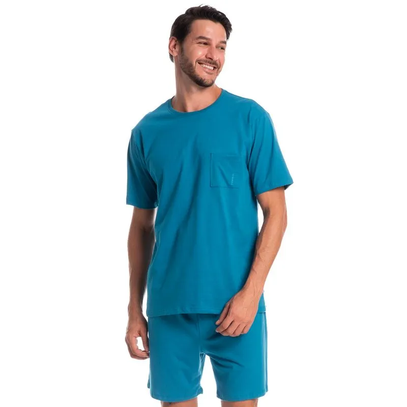 Pijama Masculino Curto Com Bolso Eric Tombini Azul-2/M