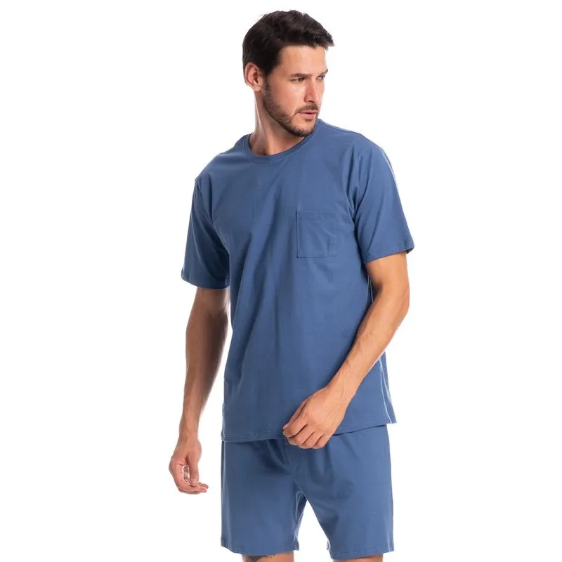 Pijama Masculino Curto Com Bolso Eric Tombini Azul Marinho/XG