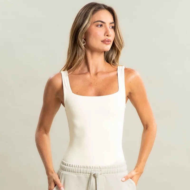 Regata Feminina Squareneck Contour Vivame Branco/G