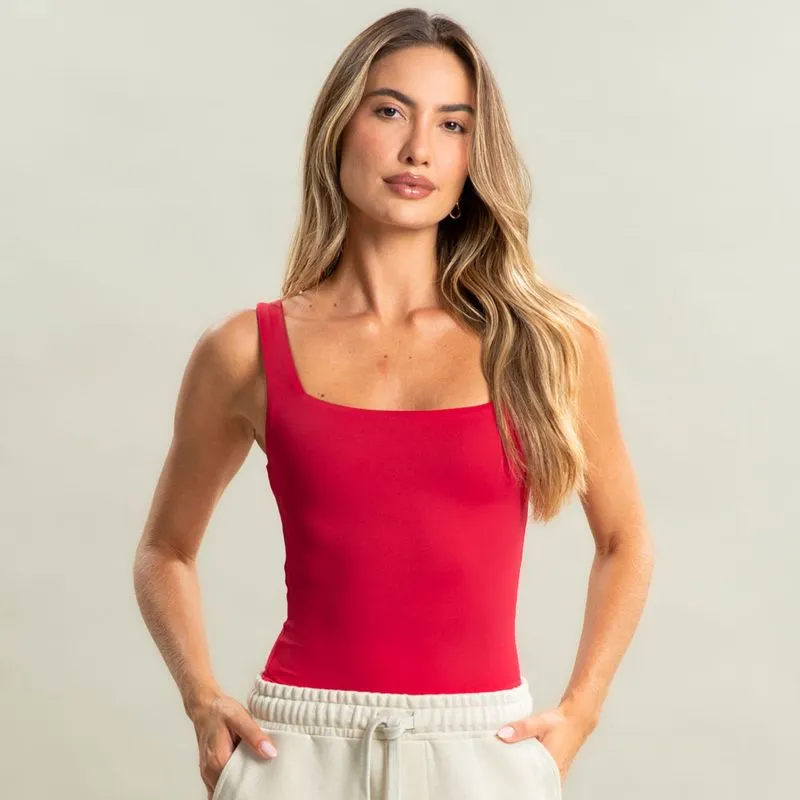 Regata Feminina Squareneck Contour Vivame Vermelho/G