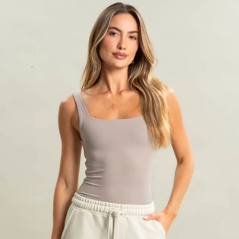 Regata Feminina Squareneck Contour Vivame Bege/G