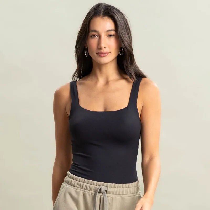 Regata Feminina Squareneck Contour Vivame Preto/G