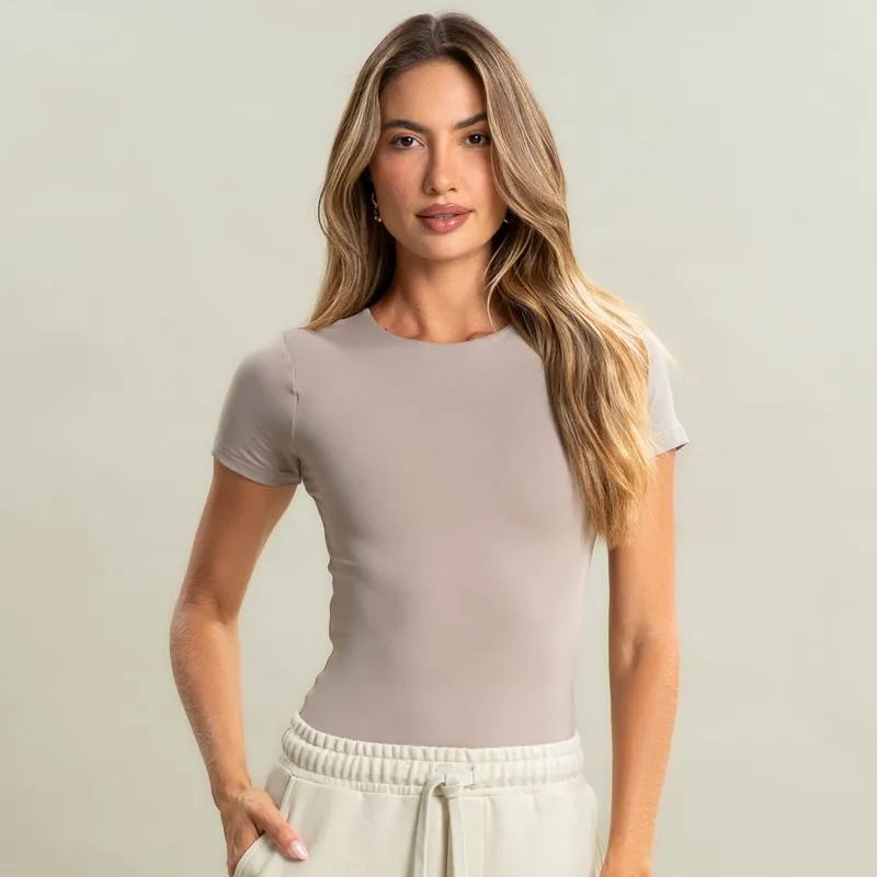 Blusa Feminina Manga Curta Contour Vivame Bege/P