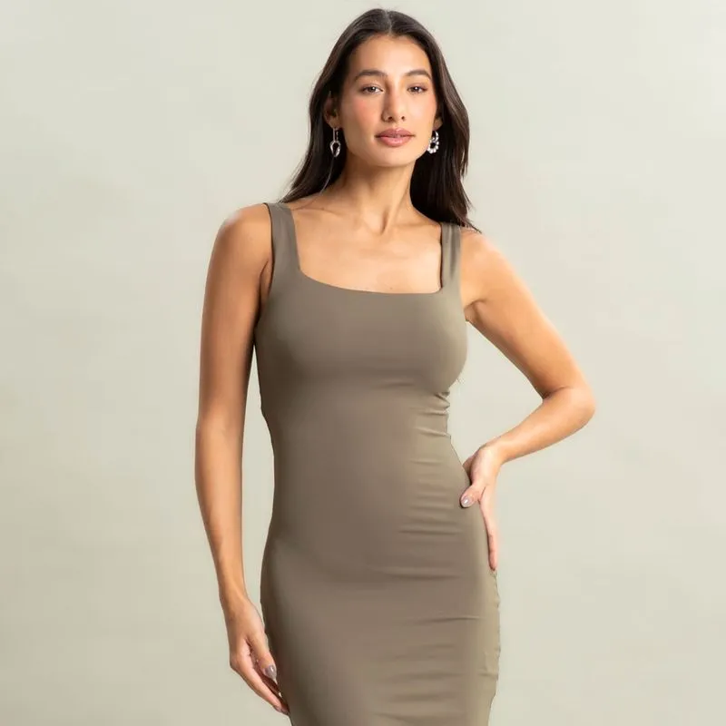 Vestido Midi Squareneck Contour Vivame Verde/GG